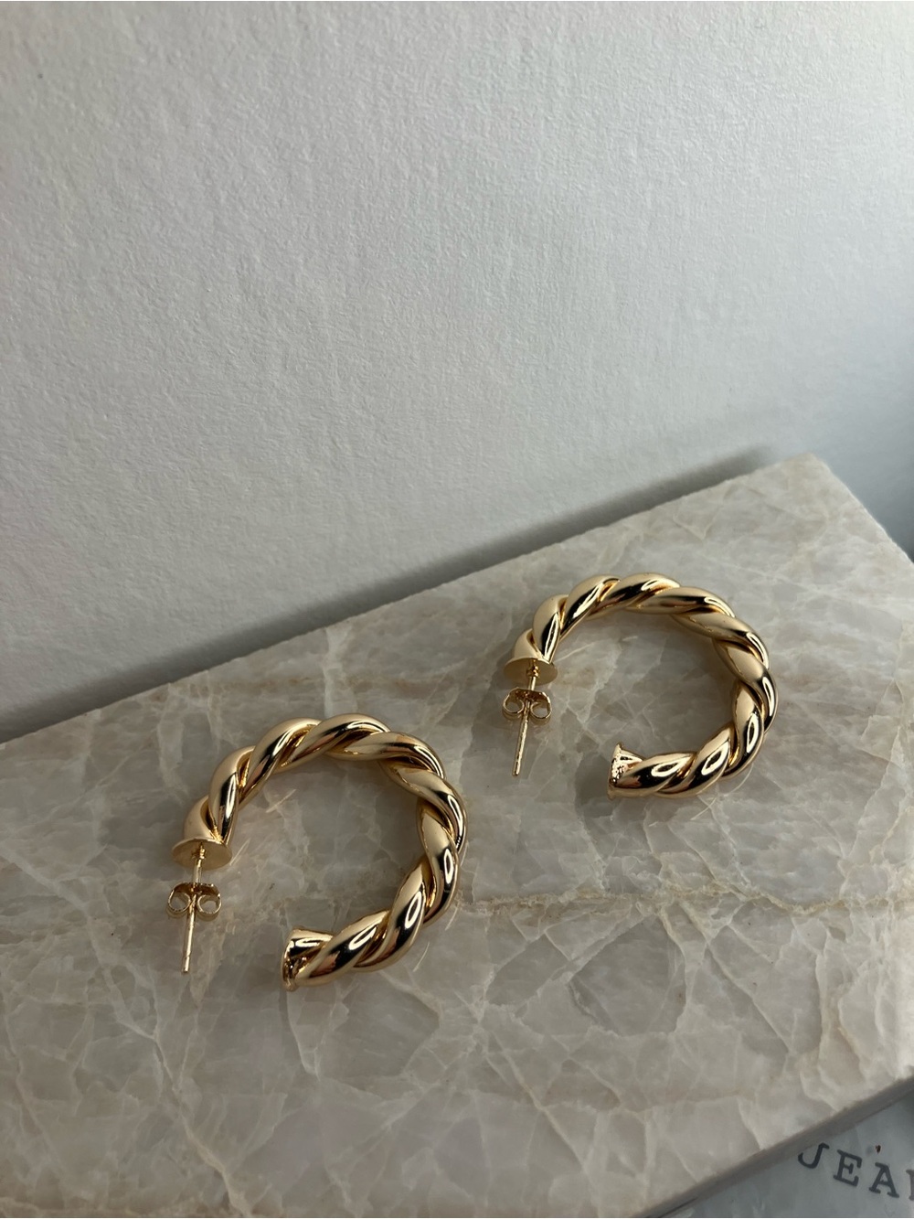 14k Gold plated Large Twisted Hoop Earrings - Picture 5 of 7